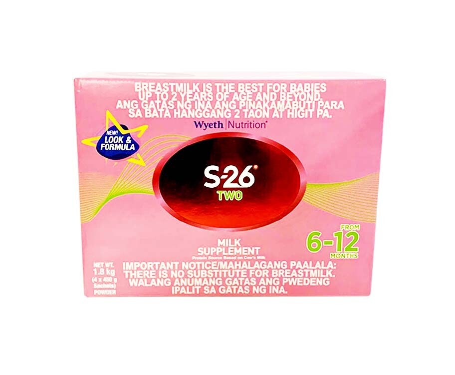 Wyeth Nutrition S-26 Two Milk Supplement From 6-12 Months (4 Packs x 450g) 1.8kg