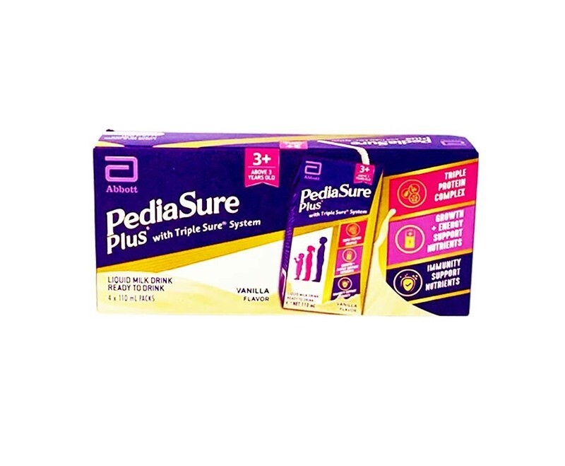 Abbott PediaSure Plus with Triple Sure System Liquid Above 3 Years Old Milk Drink Ready To Drink Vanilla Flavor (4 Packs x 110 mL)