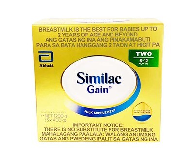 Abbott Similac Gain Milk Supplement Two 6-12 Months (3 Packs x 400g) 1.2kg