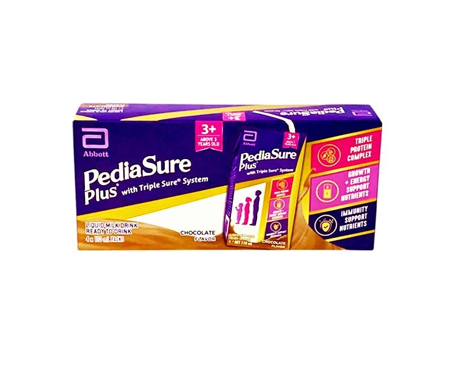 Abbott PediaSure Plus with Triple Sure System Liquid Milk Drink Ready To Drink Chocolate Flavor (4 Packs x 110 mL)