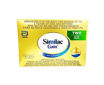Abbott Similac Gain Milk Supplement Two 6-12 Months (4 Packs x 450g) 1.8kg