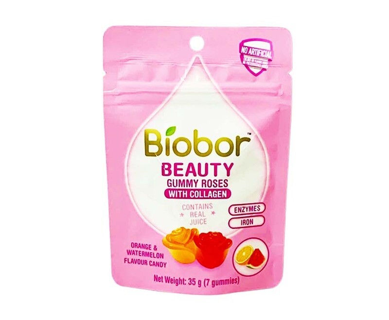 Biobor Beauty Gummy Roses with Collagen Orange &amp; Watermelon Flavour Candy (7 Gummies) 35g