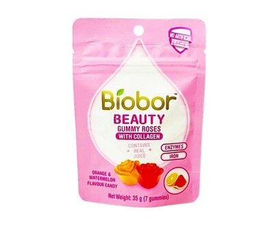 Biobor Beauty Gummy Roses with Collagen Orange & Watermelon Flavour Candy (7 Gummies) 35g