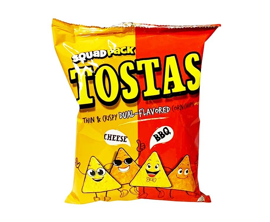 Tostas Squad Pack Thin &amp; Crispy Dual-Flavored Corn Chips Cheese + BBQ 100g