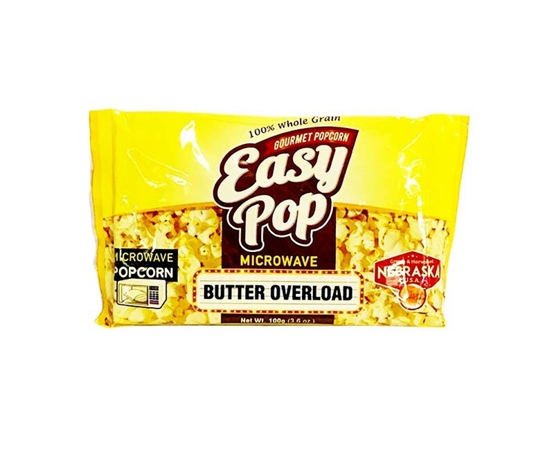 Easy Pop 100% Whole Grain Gourmet Popcorn Microwave Butter Overload 3.6oz (100g)