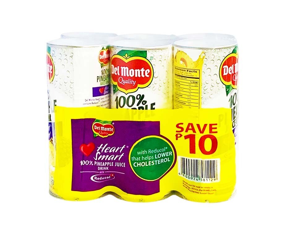 Del Monte 100% Pineapple Juice Drink Heart Smart (6 Packs x 240mL)