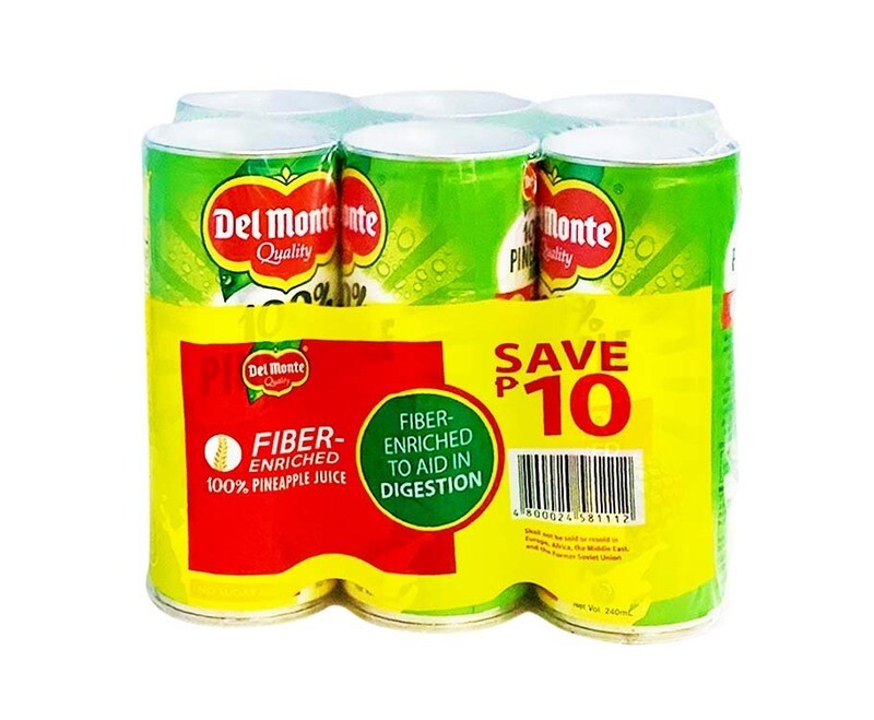Del Monte 100% Pineapple Juice Fiber-Enriched (6 Packs x 240mL)