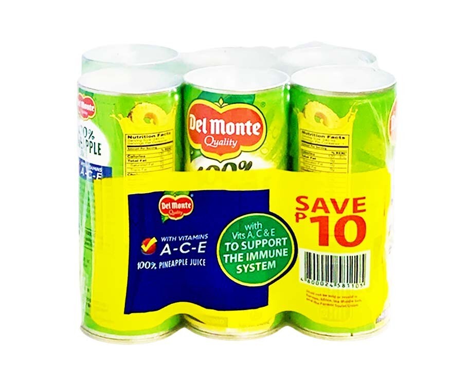 Del Monte 100% Pineapple Juice (6 Packs x 240mL)