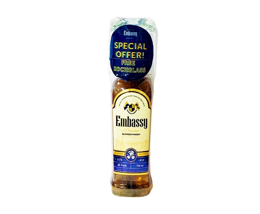 Embassy Premium Blended Whisky 750mL + Free Rock Glass