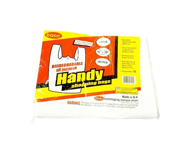 Basic Biodegradable All Purpose Handy Shopping Bags Large 18” x 20” 100 Pieces