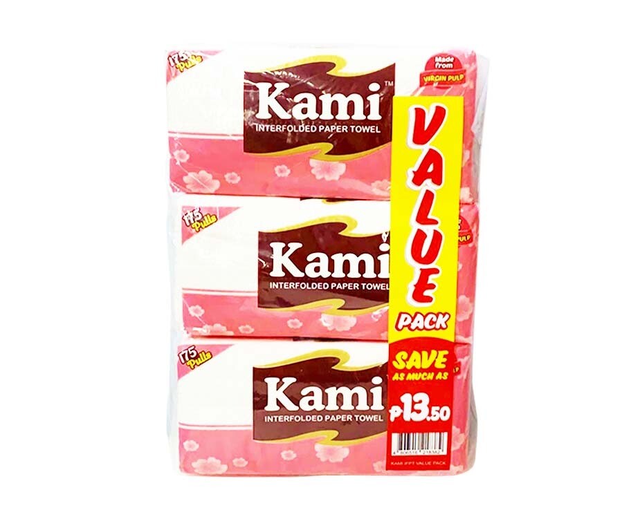 Kami Interfolded Paper Towel Virgin Pulp Value Pack (3 Packs x 175 Pulls)