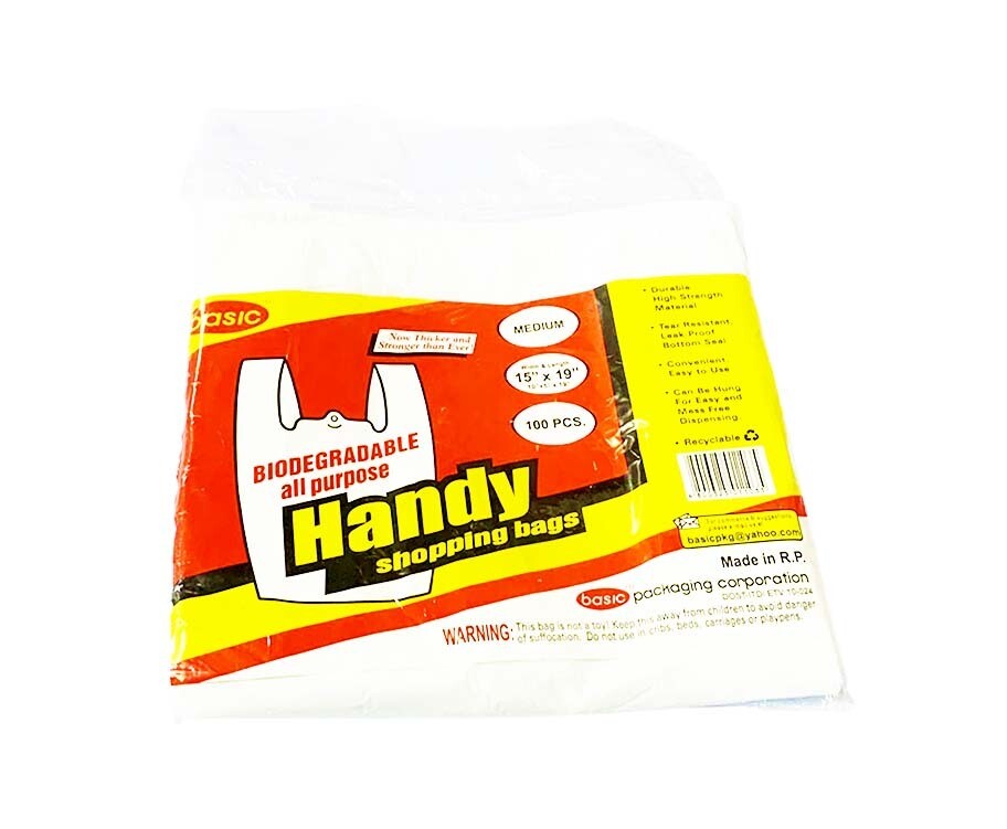 Basic Biodegradable All Purpose Handy Shopping Bags Medium 15” x 19” 100 Pieces