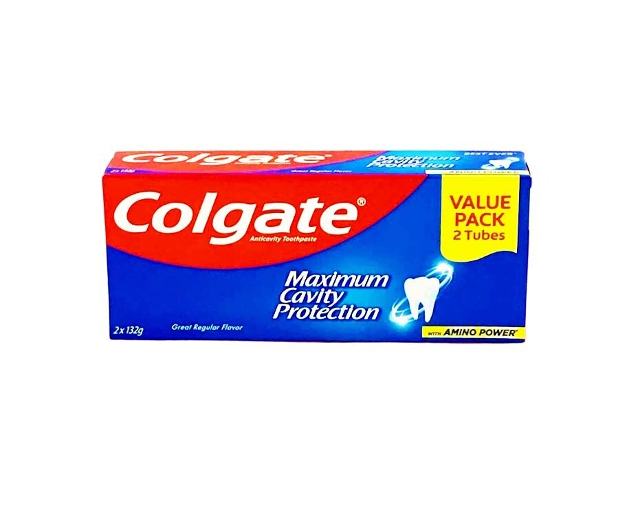 Colgate Anticavity Toothpaste Maximum Cavity Protection with Amino Power Great Regular Flavor (2 Tubes x 132g)