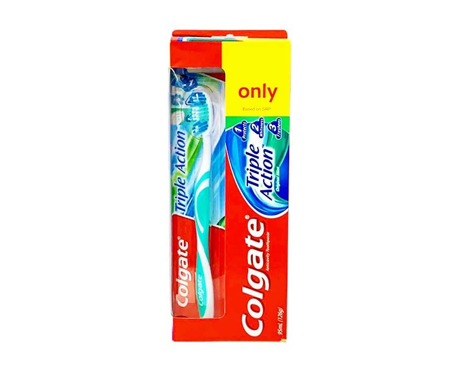 Colgate Anticavity Toothpaste Triple Action Original Mint 95mL (126g) + Free Toothbrush Triple Action