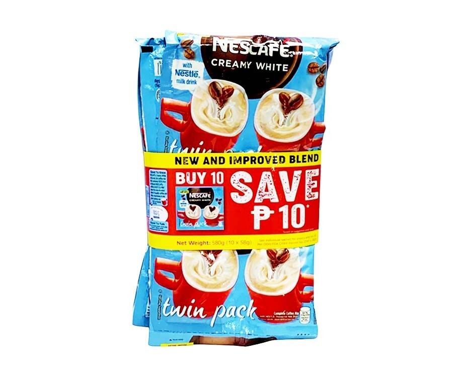 Nescafé Creamy White with Nestlé Milk Drink Complete Coffee Mix Twin Pack (10 Packs x 58g) 580g
