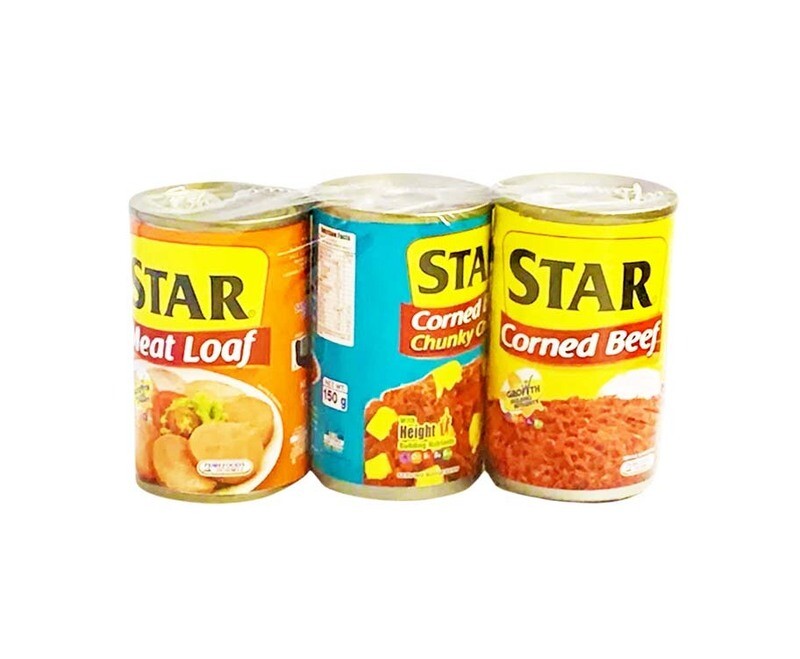 Star All Star Saver (Star Corned Beef + Corned Beef Chunky Cheese + Meat Loaf) (3 Packs x 150g) 450g