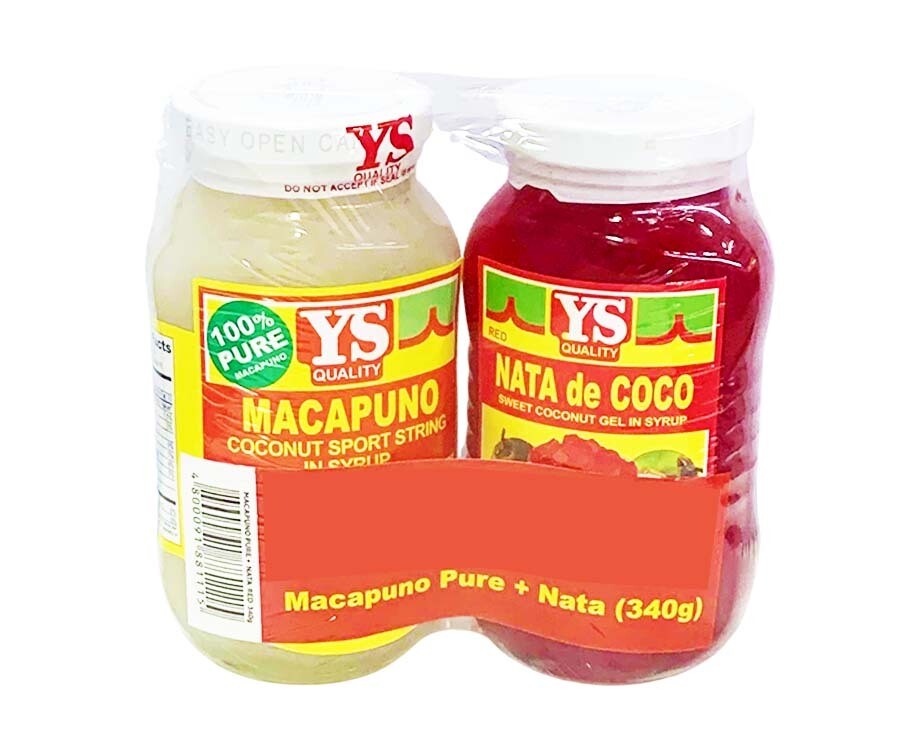 YS Macapuno Coconut Sport String in Syrup 340g + YS Nata de Coco Sweet Coconut Gel in Syrup Red 340g
