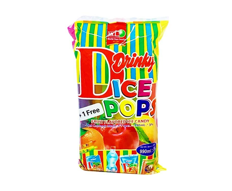 W.L. Foods Drinky Ice Pops Fruit Flavored Ice Candy 11 Pieces 990mL