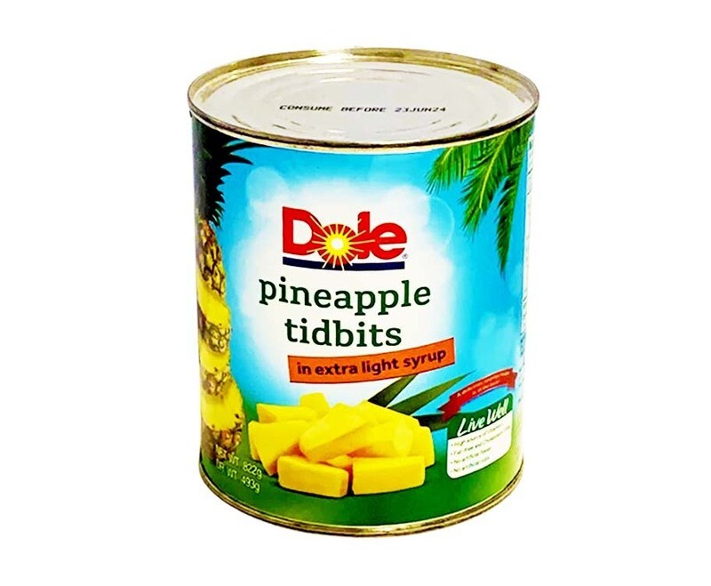 Dole Pineapple Tidbits In Extra Light Syrup 822g