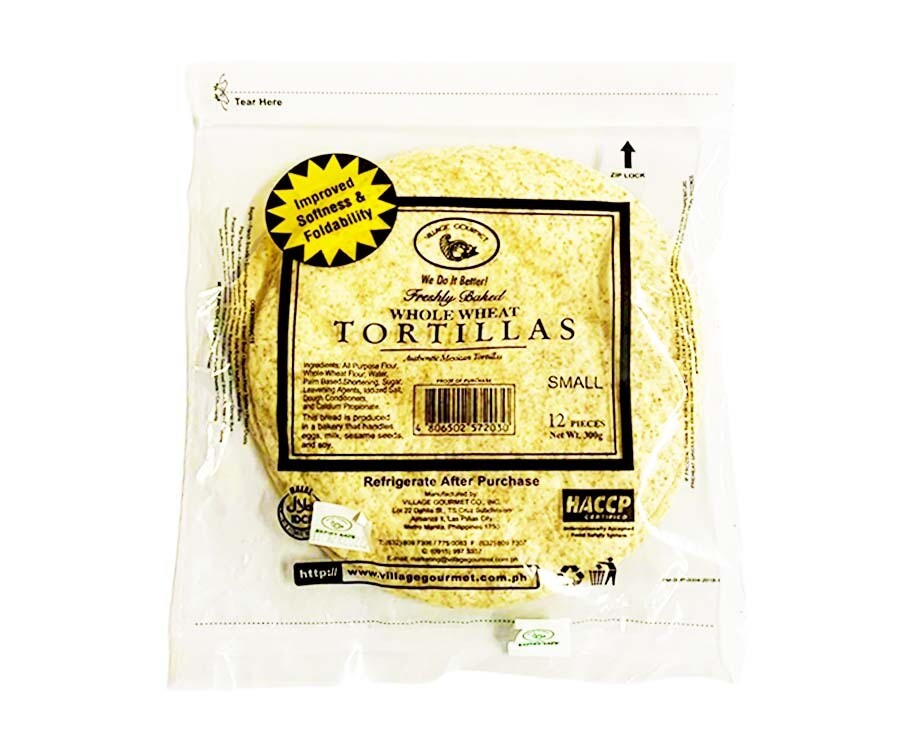 Village Gourmet Freshly Baked Whole Wheat Tortillas Small 12 Pieces 300g
