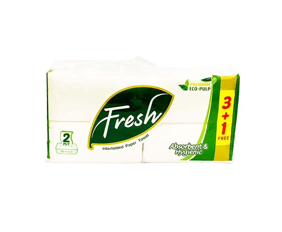 Fresh Interfolded Paper Towel (3+1 Free) 2-Ply 150 Pulls