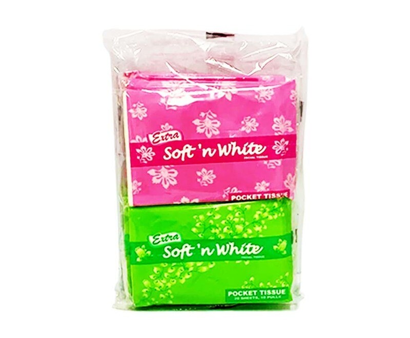 Extra Soft n’ White Facial Tissue Pocket Tissue 20 Sheets 10 Pulls 4 Packs