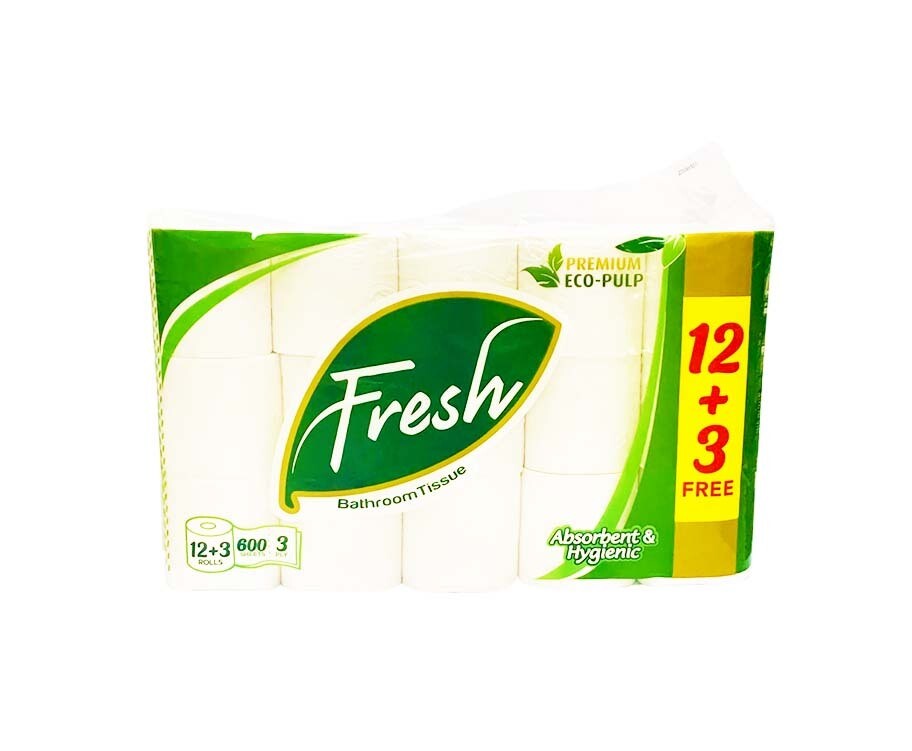 Fresh Bathroom Tissue 3Ply 600 Sheets 12+3 Rolls