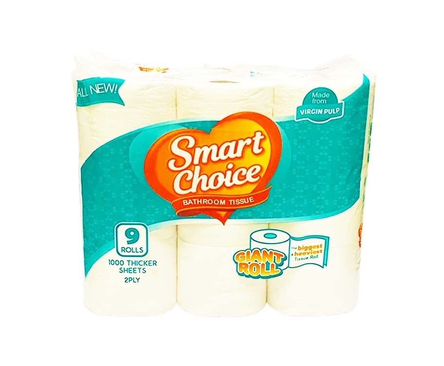 Smart Choice Bathroom Tissue 2-Ply 1000 Sheets 9 Giant Rolls