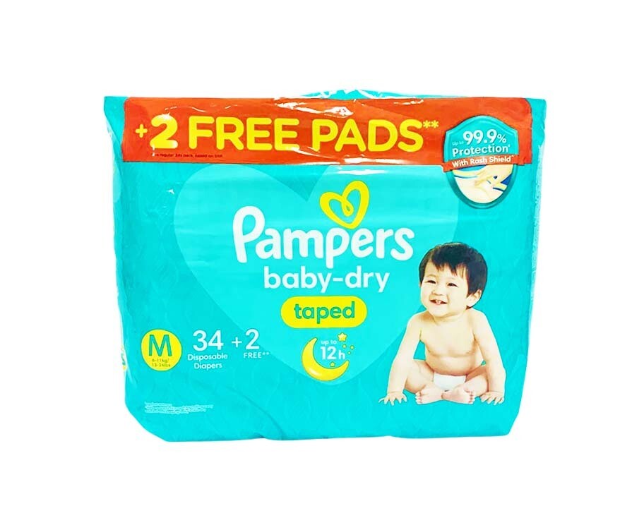 Pampers Baby-Dry Taped Medium 6-11kg (13-24lbs) 34+2 Disposable Diapers