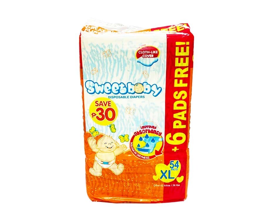 Sweet Baby Disposable Diapers XL over 12kg (26lbs) 54+6 Pads