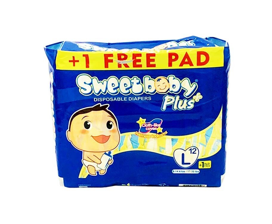 Sweet Baby Plus Disposable Diapers Large 8-14kg (17-30lbs) 12+1 Pads