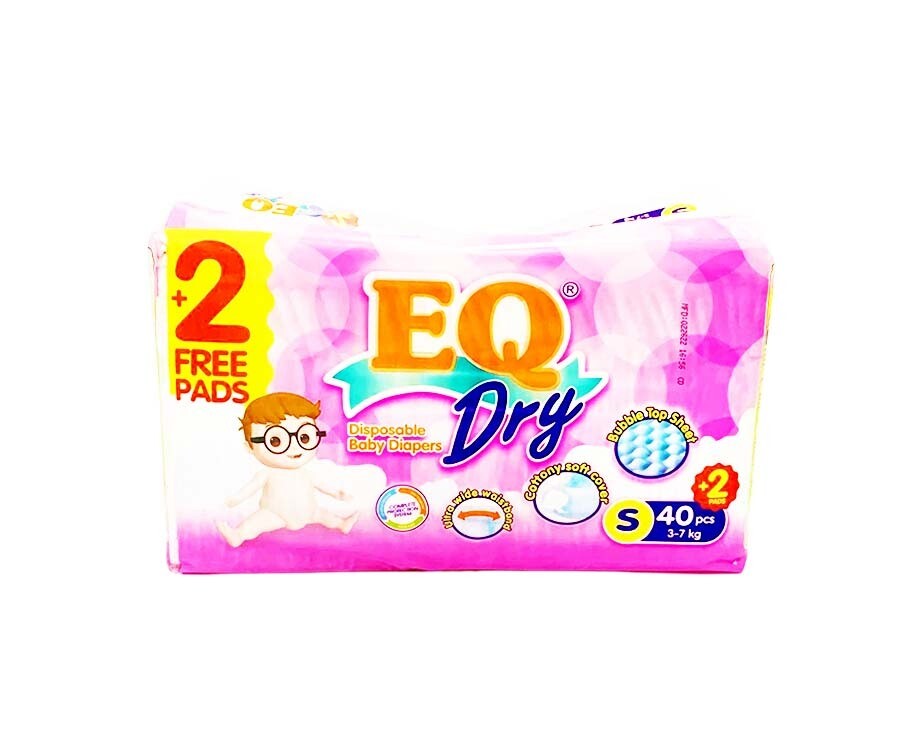 EQ Dry Disposable Baby Diapers Small 3-7kg 40+2 Pads