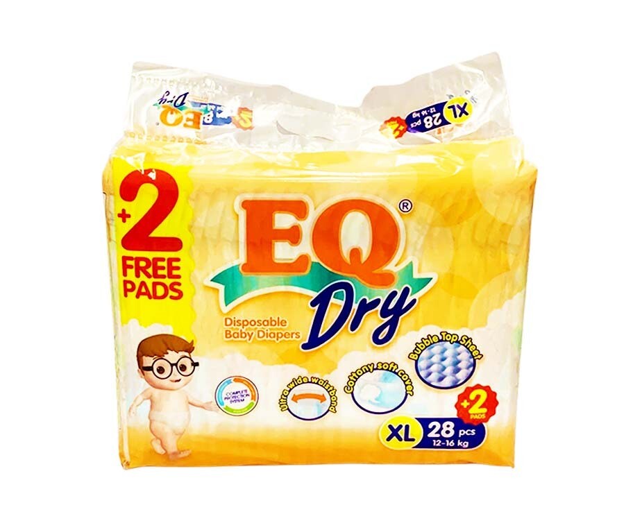 EQ Dry Disposable Baby Diapers XL 12-16kg 28+2 Pads