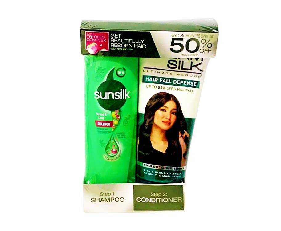 Cream Silk Hair Fall Defense Conditioner 180mL + Sunsilk Strong & Long Shampoo 180mL