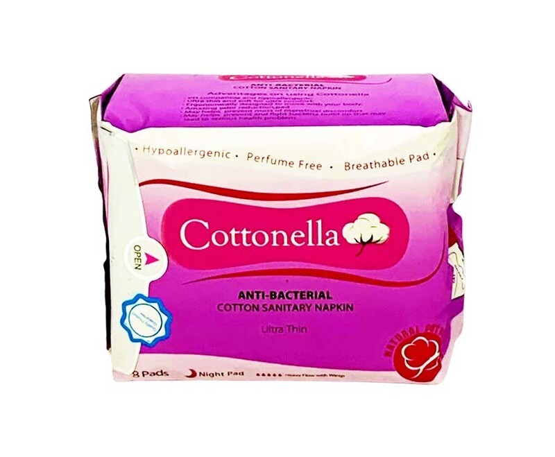 Cottonella Anti-Bacterial Cotton Sanitary Napkin Ultra Thin with Wings Night Pad 8 Pads
