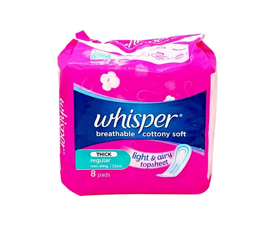 Whisper Breathable Cottony Soft Thick Regular Non-Wing 23cm 8 Pads