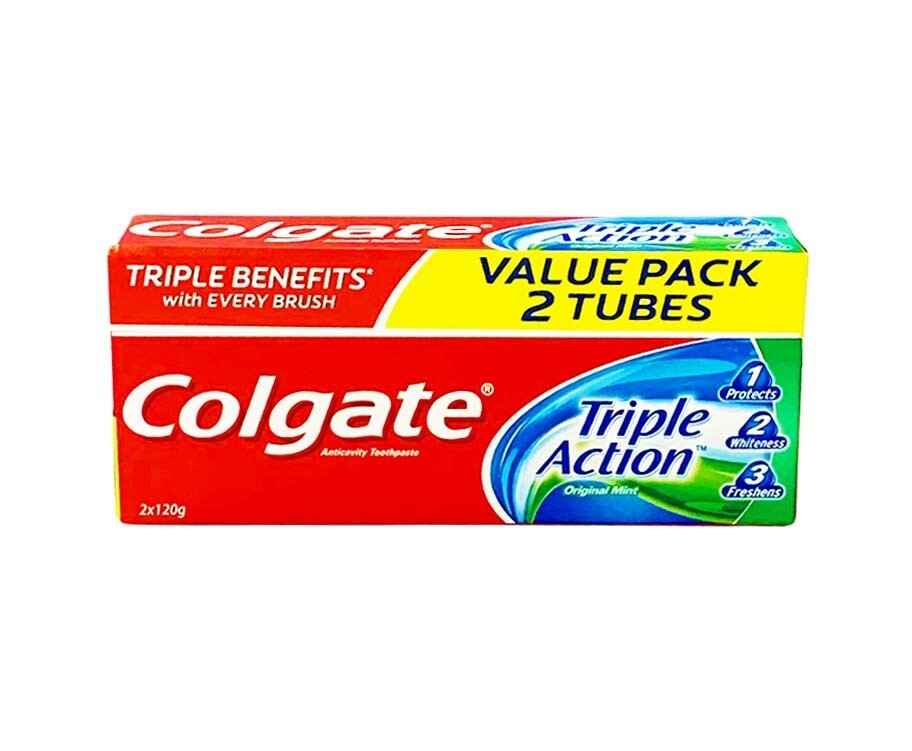 Colgate Anticavity Toothpaste Triple Action Original Mint Value Pack (2 Tubes x 120g)