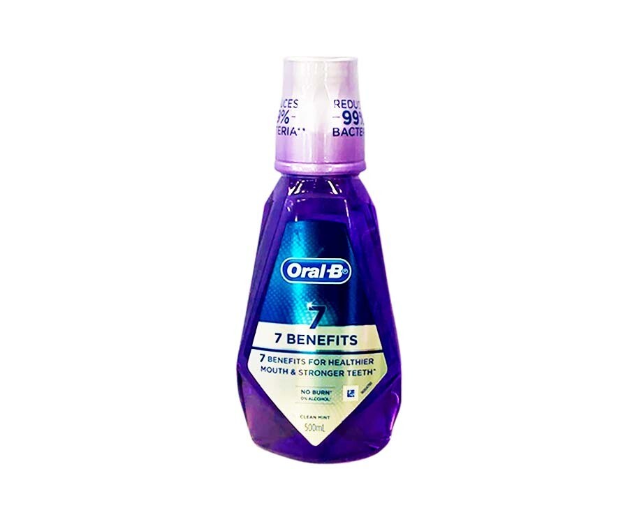 Oral-B 7 Benefits No Burn 0% Alcohol Clean Mint Mouthwash 500mL