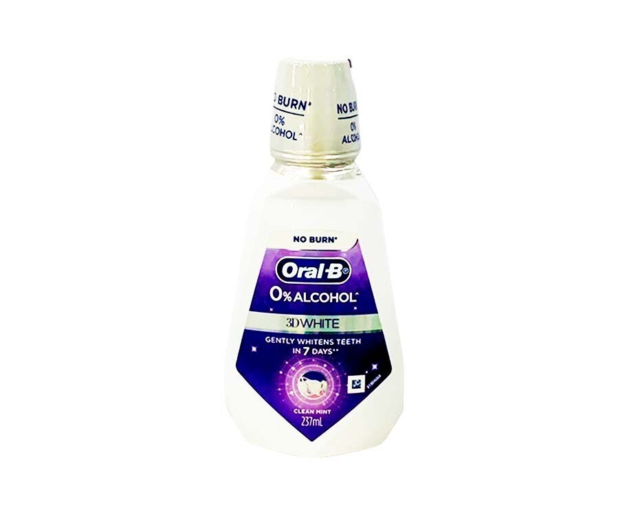OralB No Burn 0 Alcohol 3D White Clean Mint Mouthwash 237mL