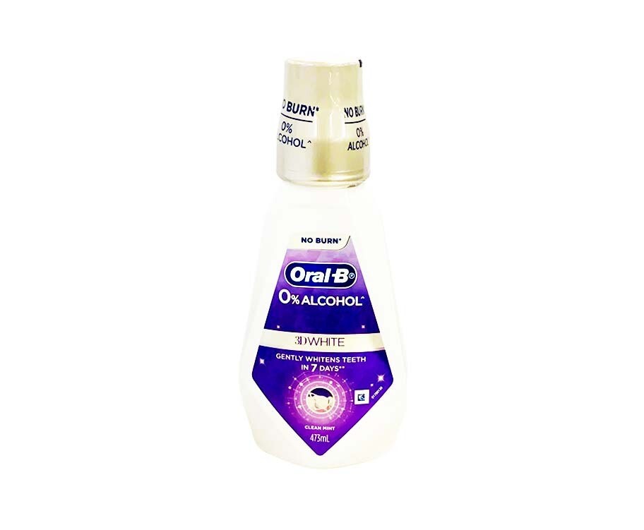 OralB No Burn 0 Alcohol 3D White Clean Mint Mouthwash 473mL