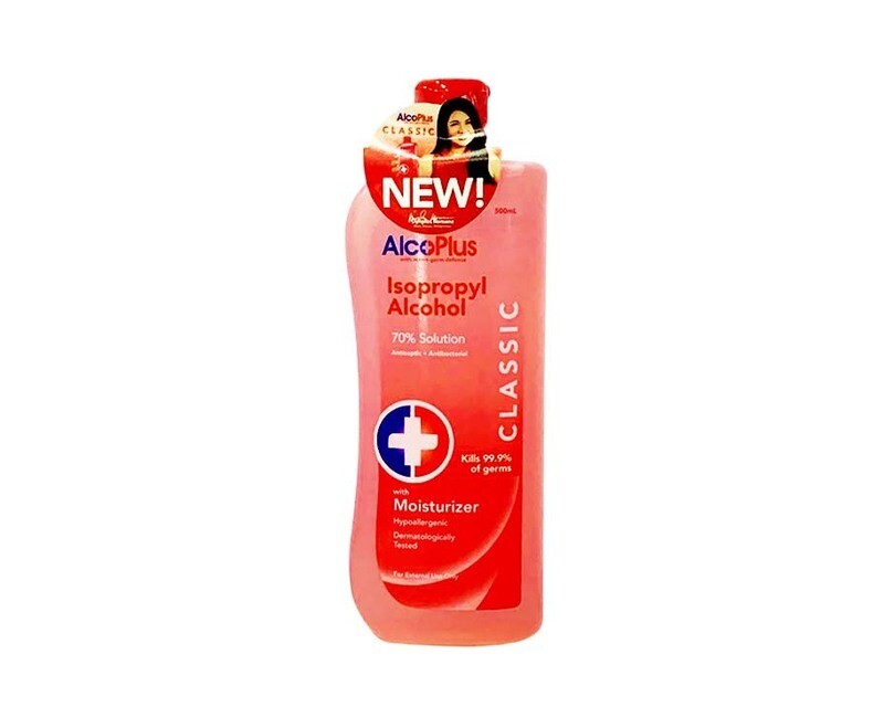 AlcoPlus Isopropyl Alcohol 70% Solution Antiseptic Antibacterial Hypoallergenic with Moisturizer Classic 500mL