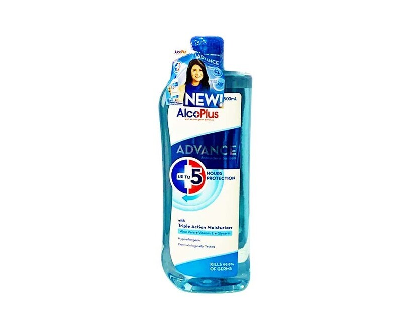 AlcoPlus Advance Antibacterial Sanitizer with Triple Action Moisturizer Aloe Vera + Vitamin E + Glycerin 500mL
