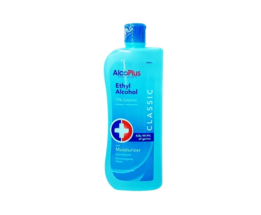 Alco Plus Ethyl Alcohol 70% Solution Antiseptic Antibacterial Hypoallergenic with Moisturizer Classic 500mL