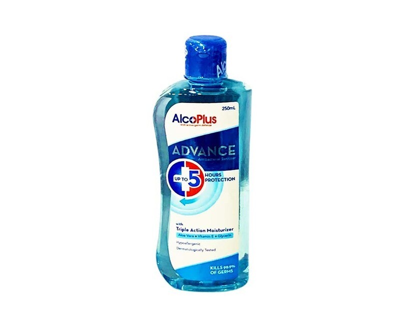 AlcoPlus Advance Antibacterial Sanitizer with Triple Action Moisturizer Aloe Vera + Vitamin E + Glycerin 250mL