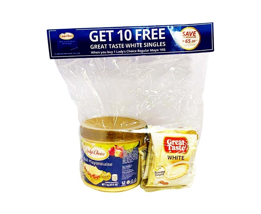 Lady’s Choice Real Mayonnaise 1kg + Great Taste White Coffee Mix (10 Packs x 30g)