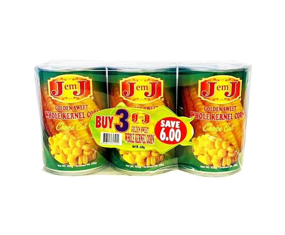 J em J Golden Sweet Whole Kernel Corn Choice Cut (3 Packs x 425g)