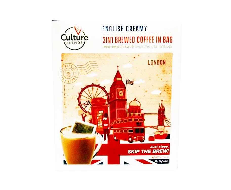 Culture Blends English Creamy 3-in-1 Brewed Coffee in Bag (10 Packs x 25g) 250g