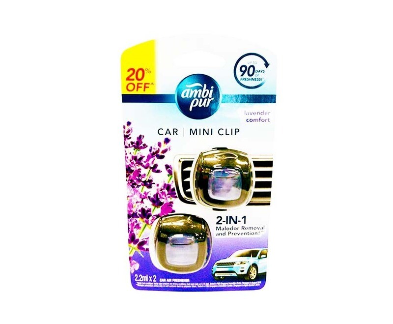 Ambi Pur Car Mini Clip 2-in-1 Malodor Removal and Prevention ​Lavender Comfort ​2.2mL x 2 Car Air Freshener