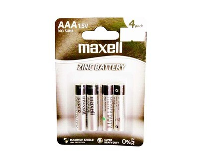Maxell Zinc Battery AAA 1.5V R03 Sum4 (4 Pack)