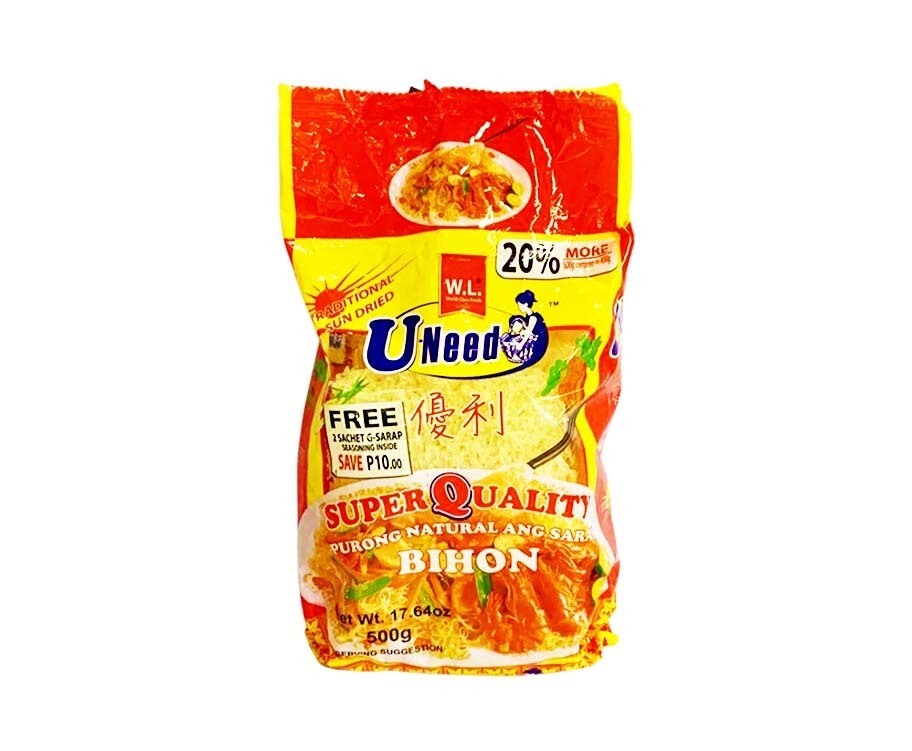 W.L. Foods U-Need Bihon 500g + Free 2 Sachet G-Sarap Seasoning Inside